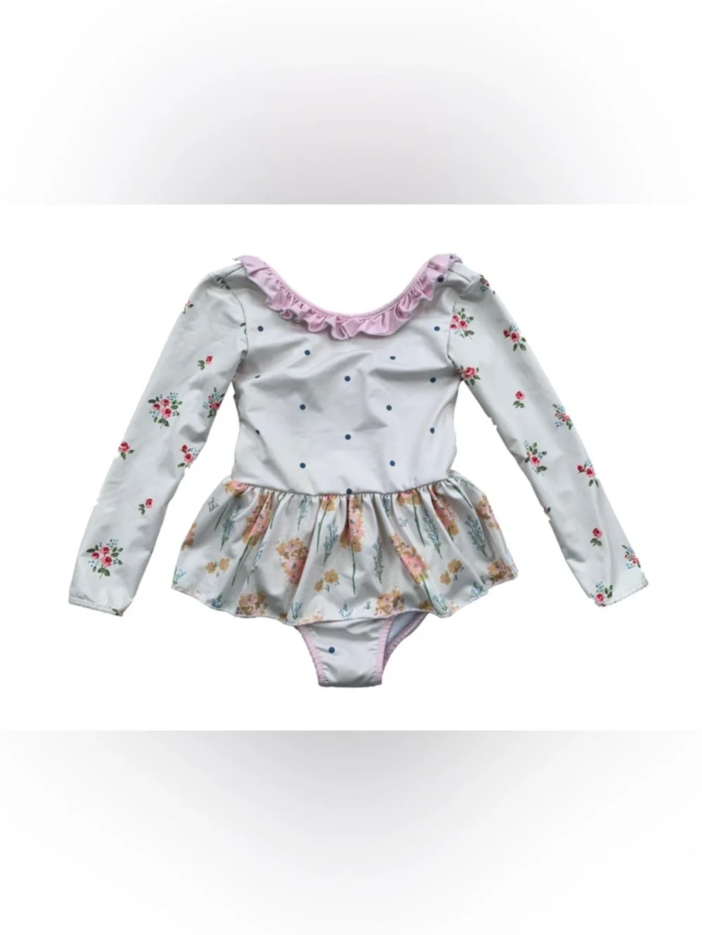 SweetHoney Size 2T White Floral Ruffle One Piece Skirted Leotard